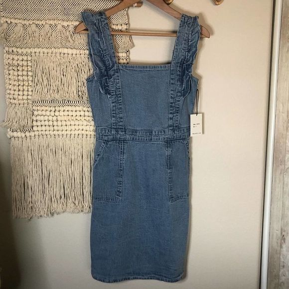 Japana Dresses & Skirts - Japana Ruffled Denim Sheath Dress S